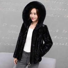 New women pieces mink fur coat hooded with fox collar jacket outwear 2024 - buy cheap