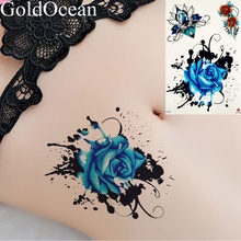 Tatuajes de flores de Color azul agua tatuajes temporales para mujer tatuajes artísticos de brazo tatuajes geométricos transferencia de agua tatuajes belleza de cuello corporal 2024 - compra barato