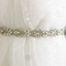 1 Yard Luxury Thin Opal Silver Embroidered Rhinestone Beaded Trim for Bridal Belt Wedding Dress Sash Trim 2024 - buy cheap