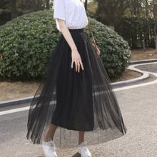 2019 Spring Summer Vintage Skirts Womens Elastic High Waist Tulle Mesh Skirt Long Pleated Tutu Skirt Female Jupe Longue 2024 - buy cheap