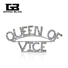 Broche de diamante de imitación transparente para mujer, joyería hecha a mano "QUEEN OF VICE", envío gratis 2024 - compra barato