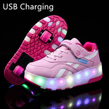 Светящиеся кроссовки с двумя колесами; USB зарядка; светодиодная обувь для катания на роликах; детская обувь; обувь для мальчиков и девочек; обувь с подсветкой; унисекс 2024 - купить недорого