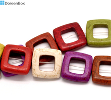 Doreen коробка Смешанная созданная Howlite квадратная рамка свободные бусины окрашенная 20 мм (подходит 10 мм бисер), 38 см длиной, продается в упаковке 2 нити 2024 - купить недорого