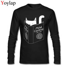 Funny 2017 Mind Control 4 Cats Cartoon Design T-shirt Men Autumn Long Sleeve Cotton Tops Tees Plus Size Crew Neck 2024 - buy cheap