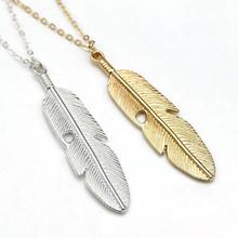 Fashion Women Vintage Simple Etched Feather Leaf Pendant Long Chain Sweater Necklace Pendant Necklace 2024 - buy cheap