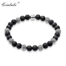 Pulsera de cuentas de plata de ley 925 para hombre, brazalete de cuentas de estilo europeo, Cruz Negra Katmandú, obsidiana, héroe mate, Cruz rebelde 2024 - compra barato