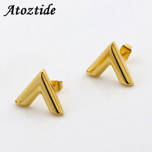 Atoztide Brand Stainless Steel Letter V Stud Earrings For Women Gold Silver Color Piercing Initial Name V Boucle d'oreille Party 2024 - buy cheap