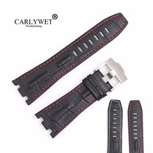 CARLYWET-correa de reloj de pulsera gruesa hecha a mano, de cuero Real negro, 28mm, para ROYAL OAK offline Audemars Piguet 42mm 2024 - compra barato