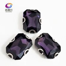 Deep purple Rectangle octagonal shape Glass Crystal sew on Anti hook D shape claw rhinestones,Diy Clothing accessories SWCD16 2024 - buy cheap