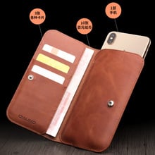 Genuine Leather Pull Sleeve Pouch Bag Cover Natural Cowhide Phone Case For iPhone 6S 7 8 Plus XS Max XR Qialino Brand Wallet 2024 - buy cheap