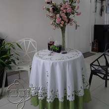 Рустикальная ткань с вышивкой, скатерть для обеденного стола, круглая скатерть, вырез, покрытие, полотенце, белая роза 2024 - купить недорого