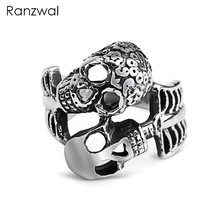 Ranzwal-anillos de calavera de acero inoxidable Punk para hombre, anillo de doble esqueleto, joyería Rock, talla estadounidense 8 ~ 13 2024 - compra barato