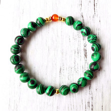 Pulseira malachite mala de pedra natural, bracelete verde de contas vermelhas e agates para presente masculino, 2019 2024 - compre barato