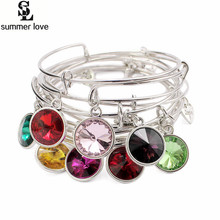 5Pcs/Lot Crystal Birthstone Bangle Bracelet Charm Bangle Expandable Wire Bracelet For Women Birthday Gift For Best Friend 2024 - buy cheap