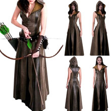 Disfraz de Halloween para mujer, traje Sexy ajustado de cuero con cordones, vestido largo Medieval Ranger sin mangas con capucha 2024 - compra barato