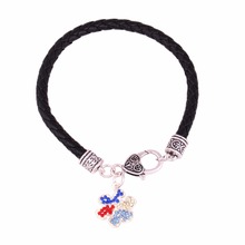 24CM leather Lobster Claw adults Bracelet Hope Multi-Colored Crystal Autism Awareness puzzle Piece Pendant Bracelets 2024 - buy cheap
