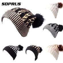 New Pompom Hat for Women Adult Female Knitted Wool Multicolor Bronzing Warm Hat Fashion Girl Thick Cap New for Winter 2024 - buy cheap