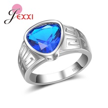 Factory Price Wide Verge Women Female Party Jewelry Accessories 925 Sterling Silver Geometric Ring With Bule Heart Opal 2024 - buy cheap