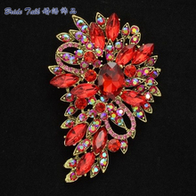 Vintage Style Accessories Rhinestone Brooch Red Flower Brooch Broach Pin 3.3"  for Women Rhinestone Crystals 8804080 2024 - buy cheap