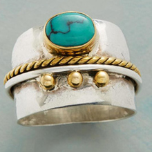 Anillo de aniversario de Color plateado y turquesa para hombre y mujer, sortija de oro con piedra azul Natural, estilo bohemio, Vintage 2024 - compra barato