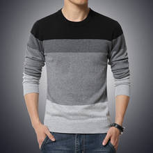 Мужской Повседневный свитер с круглым вырезом, облегающий трикотажный пуловер в полоску, осень 2020, пуловер, Мужская одежда, одежда для мужчин, одежда для мужчин, осень, 2019 2024 - купить недорого