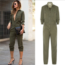 Women V-neck Turn-Down Collar Jumpsuit Lady Romper Office Long Sleeve Jumpsuit Autumn Casual Button Overall Pencil Pants 2024 - buy cheap