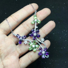Natural green peridot Necklace natural amethyst Pendant Necklace S925 silver Luxurious Leaf Flower women gift party fine Jewelry 2024 - buy cheap