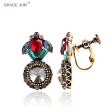 GRACE JUN Top Quality Vintage Rhinestone Crystal Geometric Shape Clip on Earrings for Women Elegant  Screw No Pierced Earrings 2024 - buy cheap