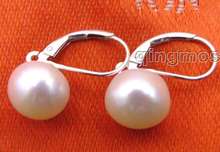 Perla redonda plana de 10-11mm, color blanco, con Earring-ear370 de plata esterlina 925, venta al por mayor/al por menor, Envío Gratis 2024 - compra barato