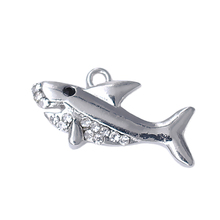 Popular Sea Animal Jewelry Accessories Rhinestone Crystal Inlaid Shark Charm Pendant 2024 - buy cheap