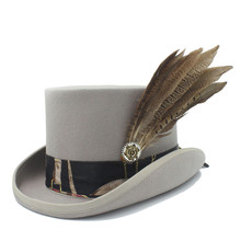 15CM Top Hat Women Men Steampunk  Top Hat With Handmade Leather Wool Fedoras Hat / Cylinder Hat/ Chimne 2024 - buy cheap