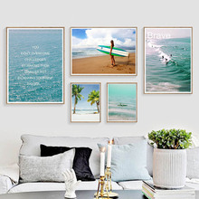 Oceano praia surf paisagem cartaz da lona citação motivacional arte impressão noridc estilo pintura imagem da parede moderna decoração para casa 2024 - compre barato