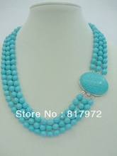 Woman Jewelry 3 Rows Necklace 8mm light blue stone round bead howlite bead choker necklace stone clasp 2024 - buy cheap