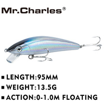 Mr. charles mr90 1 peças iscas de pesca, 95mm/13.5g qualidade profissional minnow hard iscas 0-1.0 m flutuante 3d olhos 2024 - compre barato