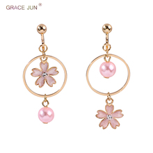 Pink Colors Pearl Clover Flower Clip on Earrings and Pierced Earrings for Girl Hot Sale Circle Geometric Earrings Best Jewelry 2024 - buy cheap