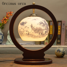 Luminária de mesa criativa antiga, lâmpada de mesa em madeira sólida com estampa de flor pastoral chinês para quarto 2024 - compre barato