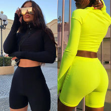 Fashion Women 2Pcs Tracksuit Sweatshirt Casual Sporting Suit Set Slim Fit Long Sleeve Crop Top High Waist Hot Short Clothes Sets 2024 - buy cheap