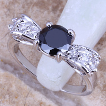 Black Cubic Zirconia White CZ Silver Plated  Women's Jewelry Ring Size 6 / 7 / 8 / 9 R0742 2024 - buy cheap