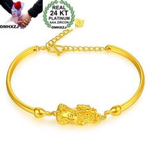 OMHXZJ Wholesale European Fashion Woman Girl Party Wedding Gift Pixiu Resizable 24KT Yellow Gold Cuff Bangle BA104 2024 - buy cheap