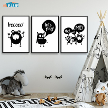 Monstro bonito Nursery Wall Art Canvas Pintura Nordic Escandinavo Cartaz Impressão a Preto Branco Dos Desenhos Animados Retratos Da Parede Quarto Dos Miúdos Decoração 2024 - compre barato