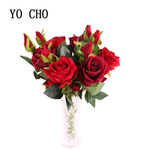 YO CHO de flores artificiales para decoración de boda, 1 flor, 2 brotes, accesorios para casa, 3 flores falsas, rama de rosa 2024 - compra barato