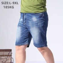 Shorts em denim masculinos, calças soltas casuais de algodão azul plus size 5xl 6xl 7xl 8xl 9xl masculinas de tamanho grande 2024 - compre barato