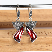 Vintage Fox Real Silver Earrings Red Garnet Long Tibetan 925 Sterling Silver Earrings Engagement Wedding S925 Earrings for Women 2024 - buy cheap