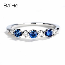 BAIHE-Anillo de zafiro y diamante para mujer, sortija de boda, de oro blanco de 14 quilates, 2,5mm, zafiros naturales redondos, a la moda, para aniversario 2024 - compra barato