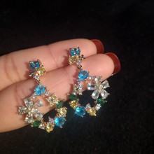 Cute Fashion Female Crystal Flower Earrings Yellow Gold Color Earrings Boho Wedding Jewelry Long Drop Earrings For Women 2024 - buy cheap