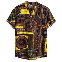 Plus Size Men Ethnic Short Sleeve Casual Cotton Linen Print Hawaiian Shirt Blouse XXXL camisa masculina streetwear camisas homme 2024 - buy cheap