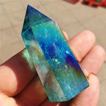 1pcs Rare beautiful blue flame halo quartz crystal specimen obelisk quartz crystal wand point aqua blue aura quartz 2024 - buy cheap