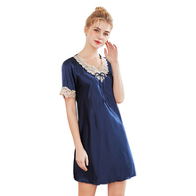 Daeyard Silk Nightgown For Women Embroidery Short Sleeve Shirt Summer Night Dress Sexy Sleepwear Casual Home Clothes Nightie 2024 - buy cheap