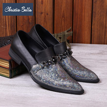 Итальянские деловые мужские туфли Christian Bella, серебристые туфли из натуральной кожи с блестками, модные свадебные деловые мужские туфли с острым носком 2022 - купить недорого