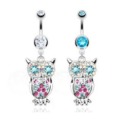 Wholesale The Double Gem Owl  Belly Ring Body Piercing Navel bar  5pc/lot 2024 - buy cheap